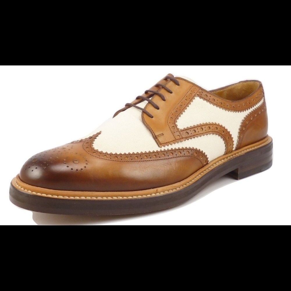 Rare Gucci leather & canvas wingtip oxfords